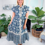 Fleur Navy Sea Midi Dress Azure and Indigo