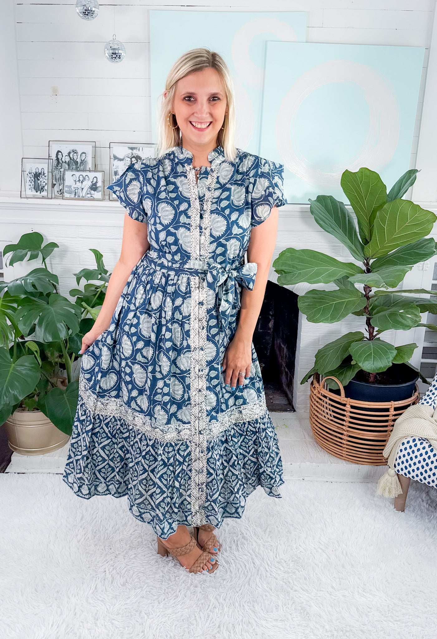 Fleur Navy Sea Midi Dress Azure and Indigo