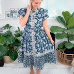 Fleur Navy Sea Midi Dress Azure and Indigo