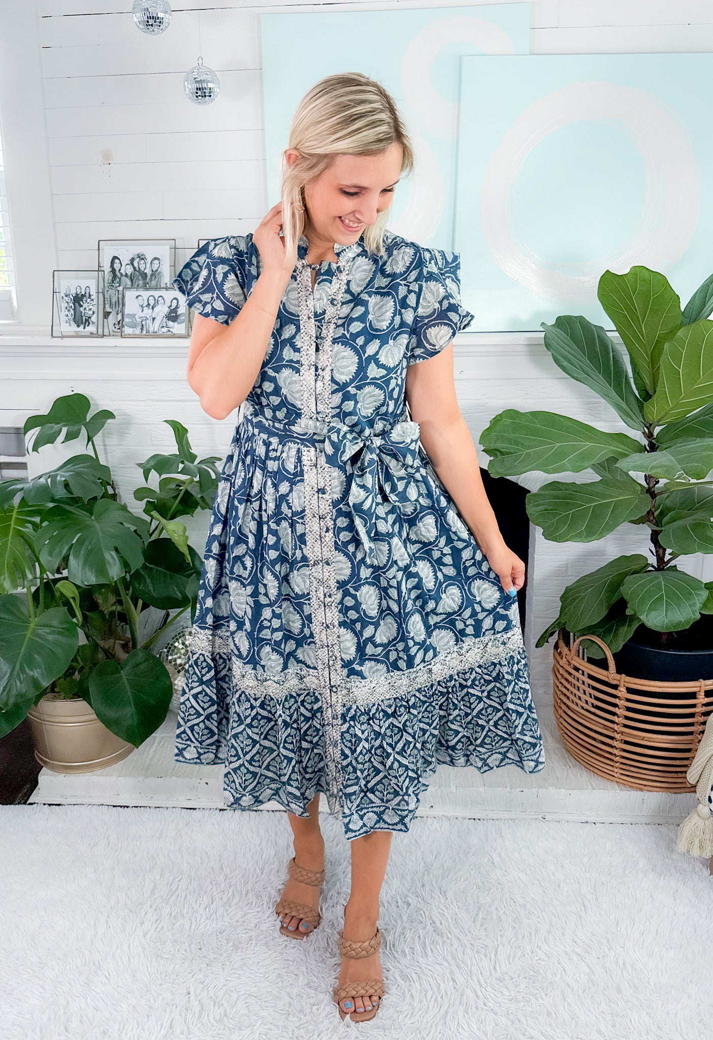 Fleur Navy Sea Midi Dress Azure and Indigo