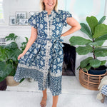 Fleur Navy Sea Midi Dress Azure and Indigo