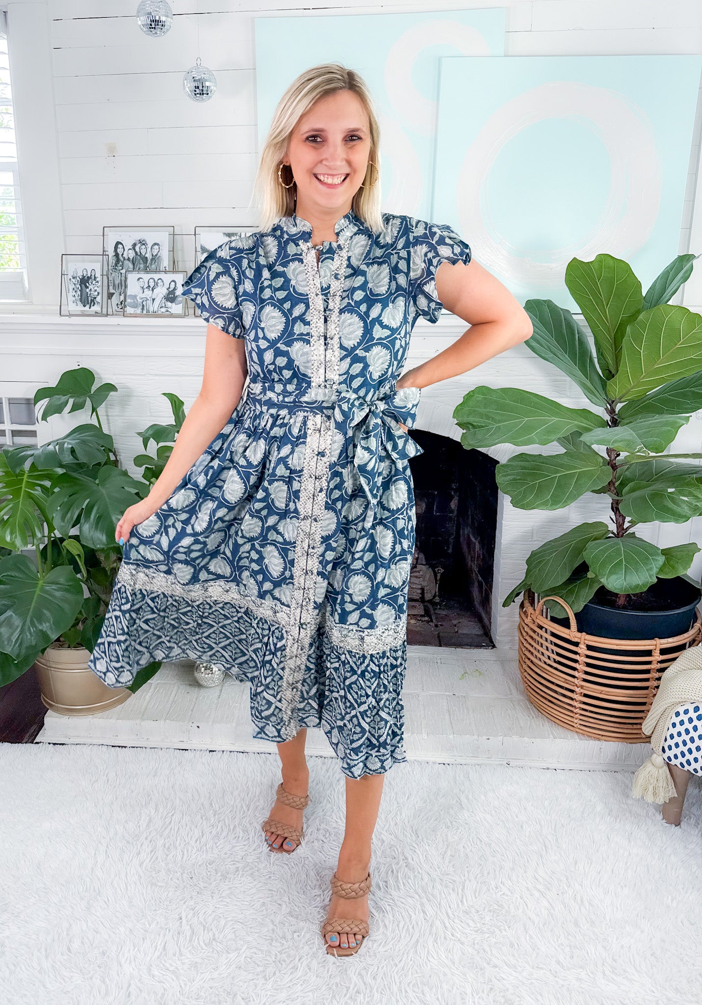 Fleur Navy Sea Midi Dress Azure and Indigo