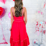 Flirty Red Scallop Midi Dress