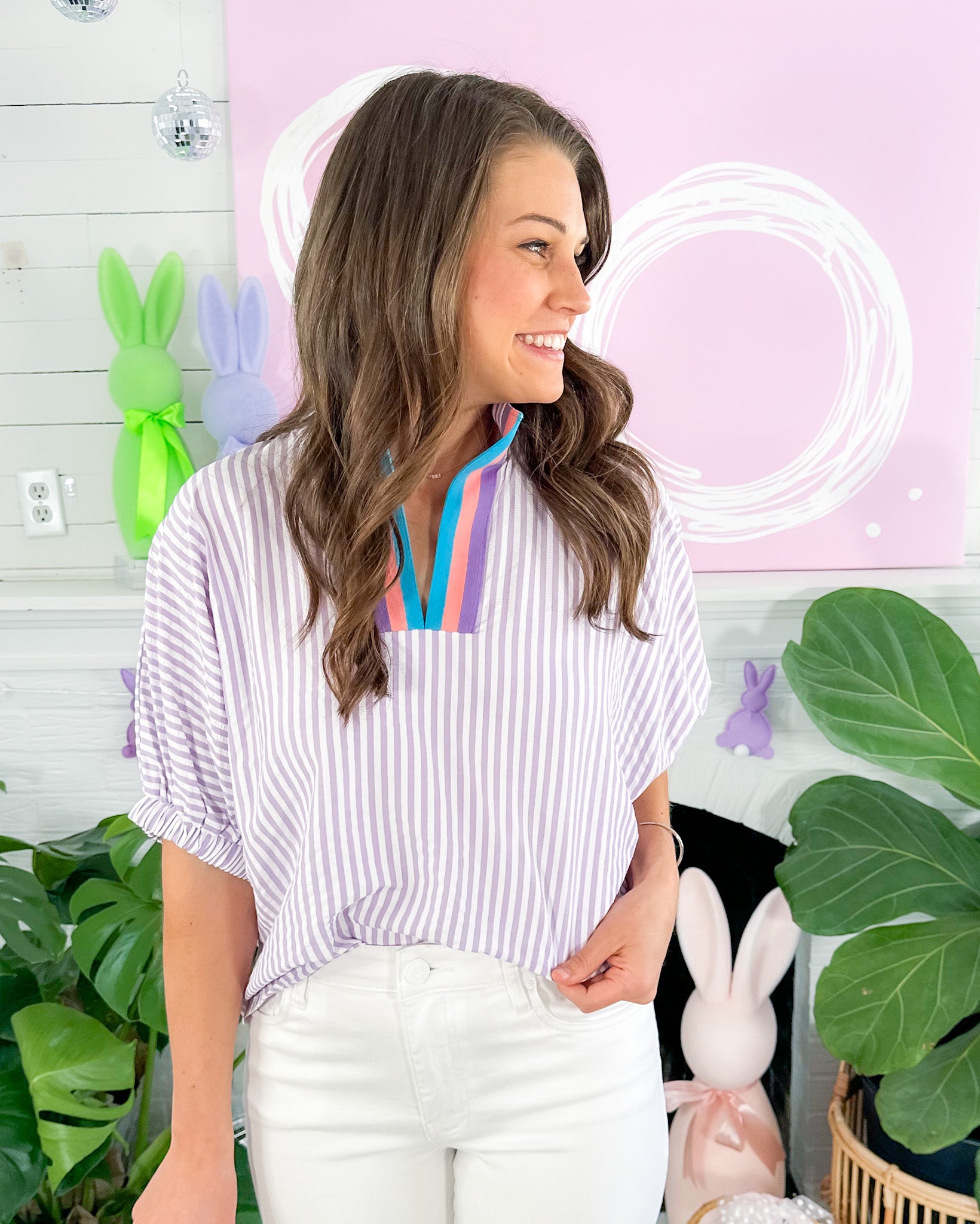 Folly Lavender Striped Top Entro