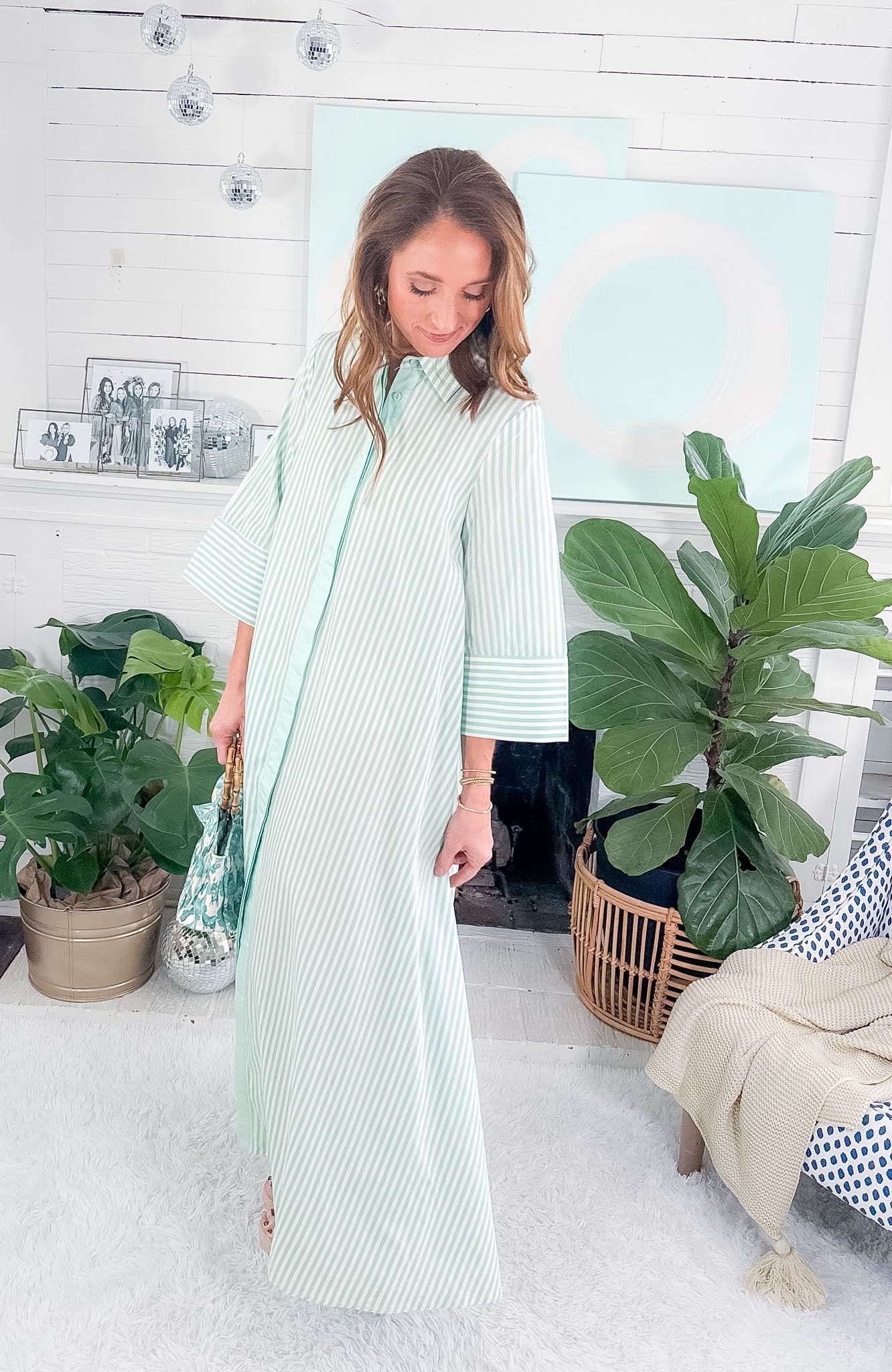 Fore Mint Striped Maxi Shirt Dress