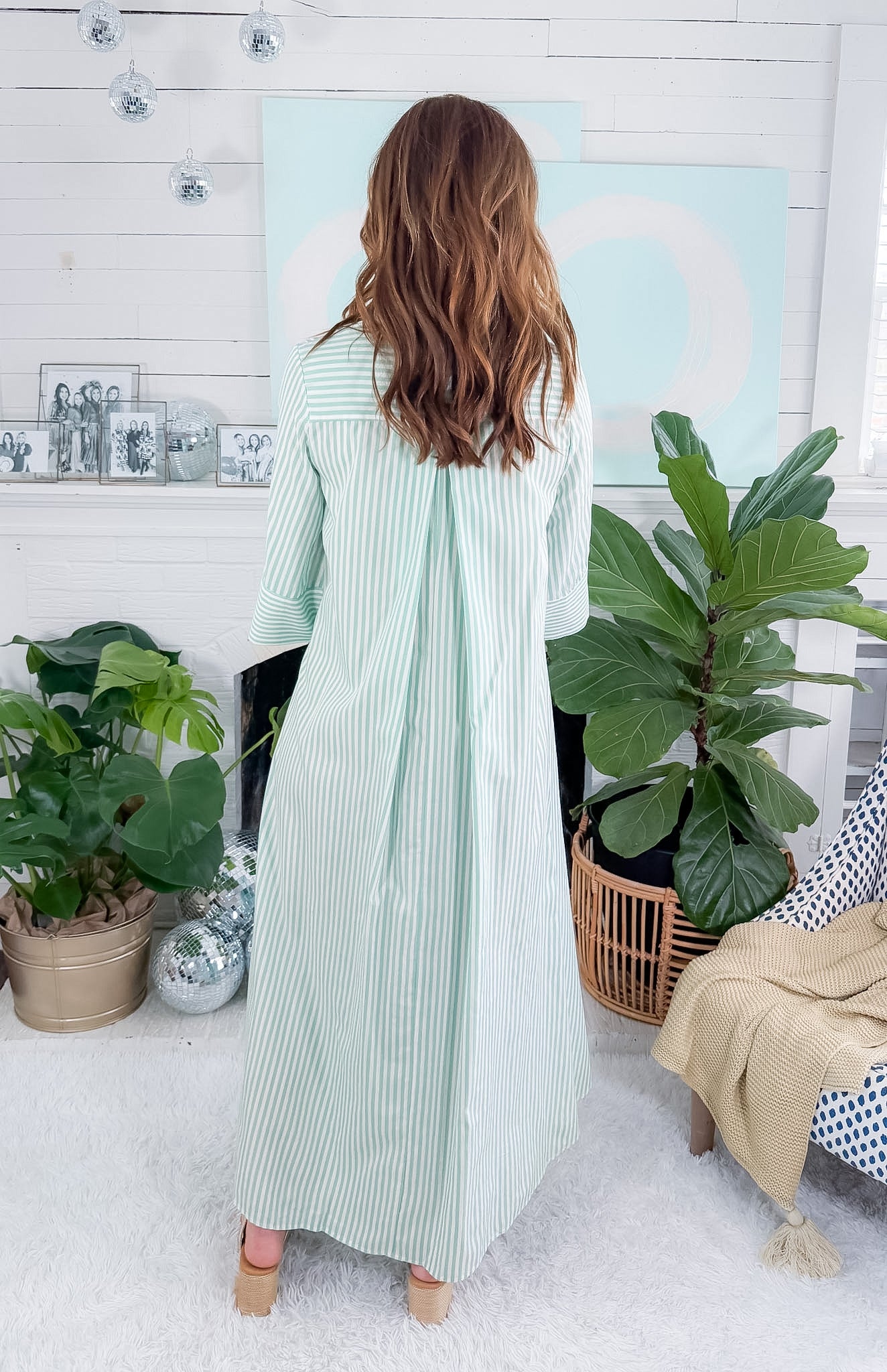 Fore Mint Striped Maxi Shirt Dress