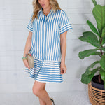Francie Blue Striped Drop Waist Dress THML