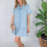Francie Blue Striped Drop Waist Dress THML