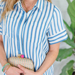 Francie Blue Striped Drop Waist Dress THML