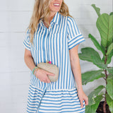 Francie Blue Striped Drop Waist Dress THML