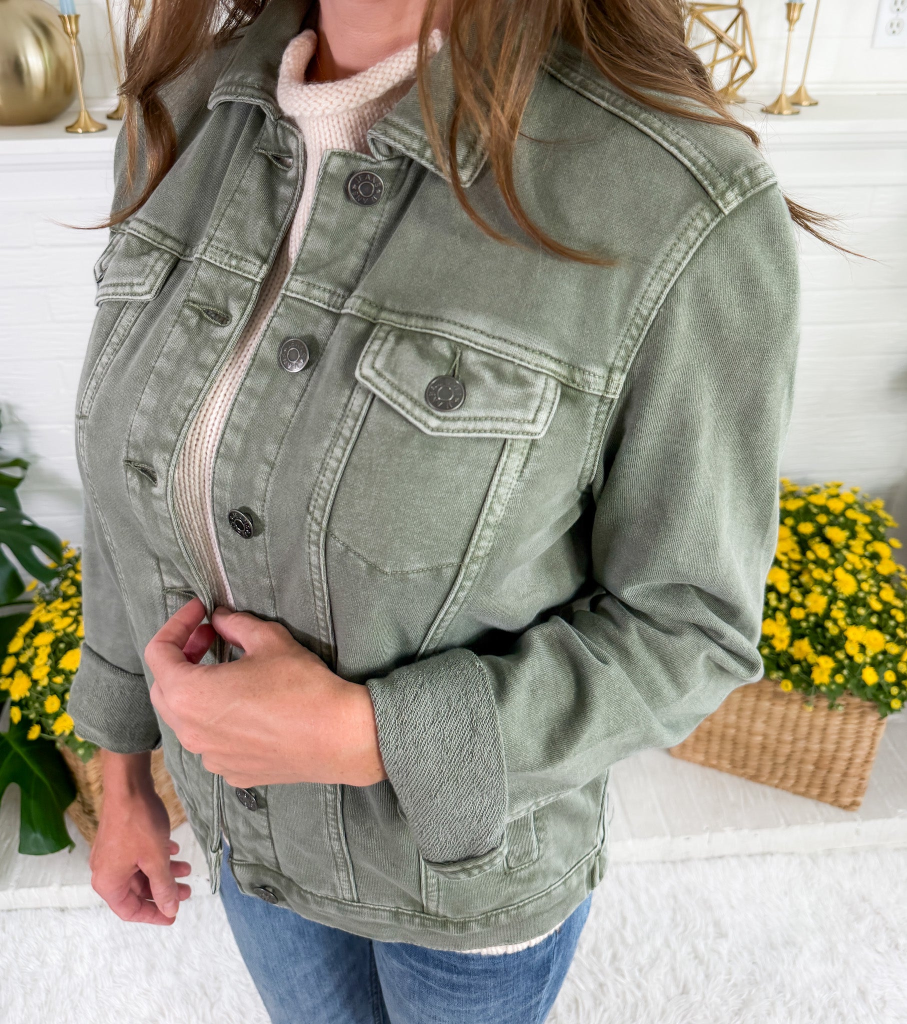 Franklin Olive Knit Denim Style Jacket