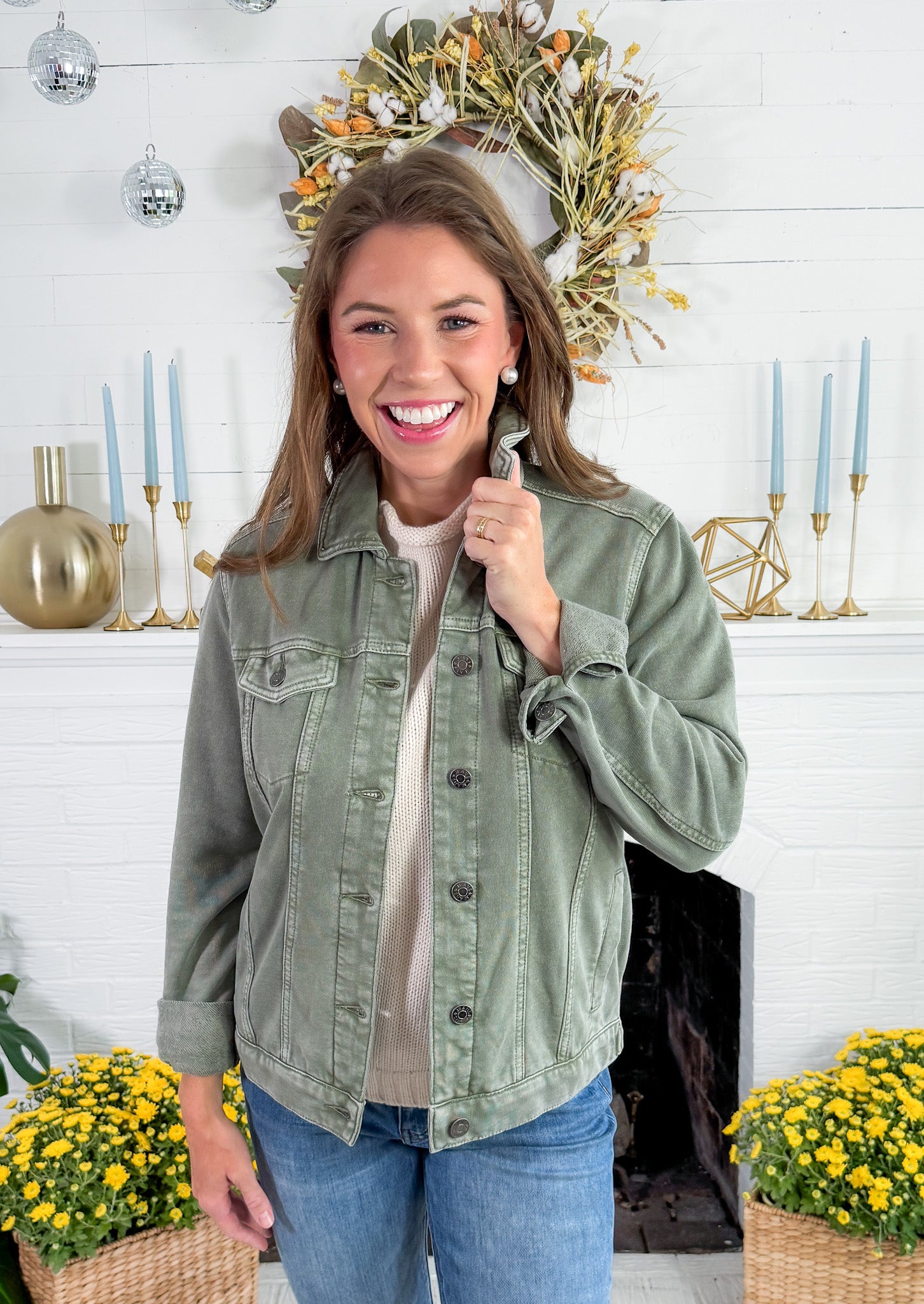 Franklin Olive Knit Denim Style Jacket