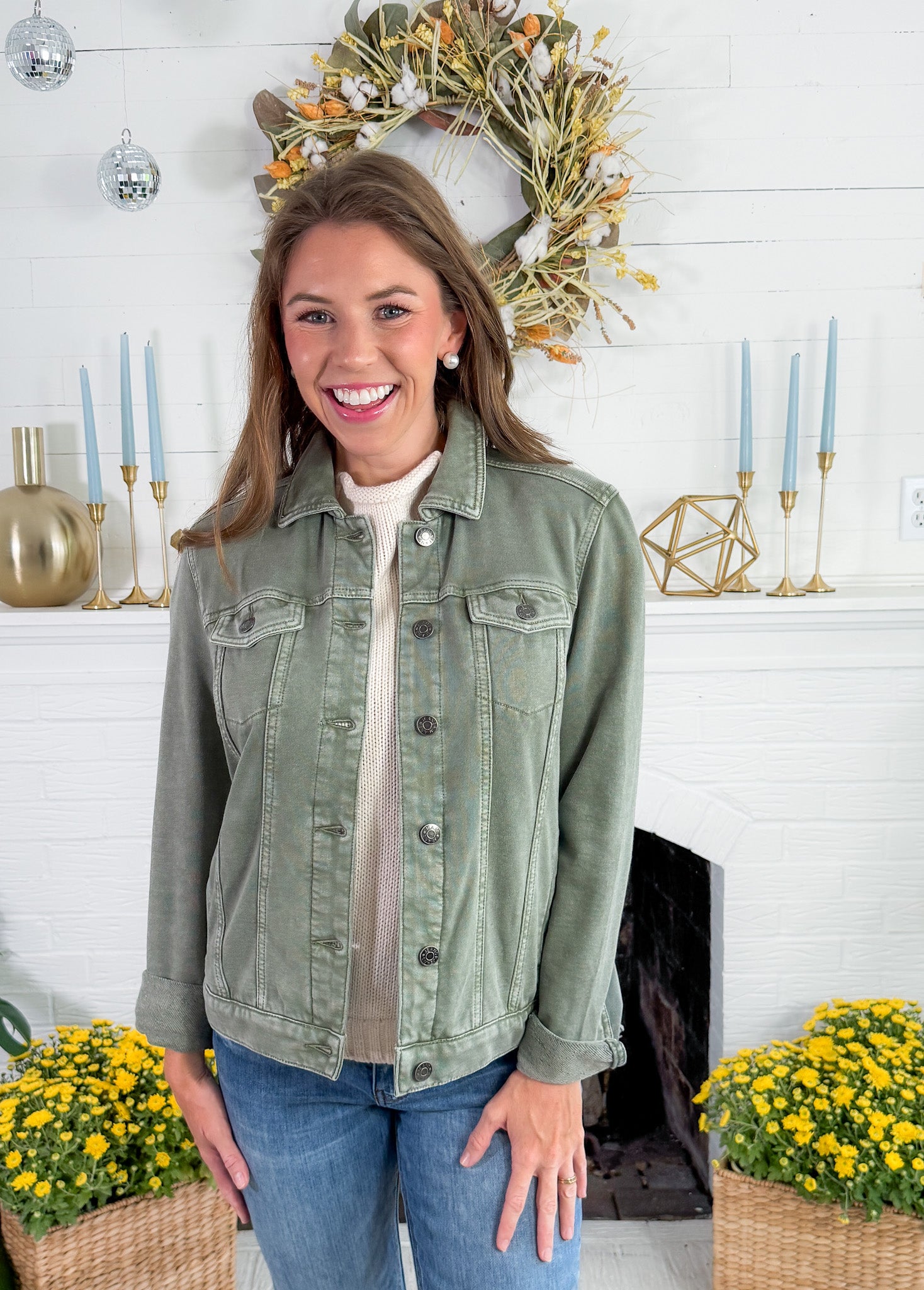 Franklin Olive Knit Denim Style Jacket