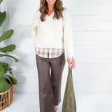 Freeman Cream Plaid Top + Layered Sweater Skies are Blue