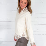 Freeman Cream Plaid Top + Layered Sweater Skies are Blue