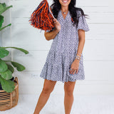 Freeman Navy Polka Dot Mini Dress