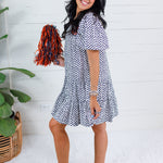 Freeman Navy Polka Dot Mini Dress