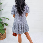 Freeman Navy Polka Dot Mini Dress