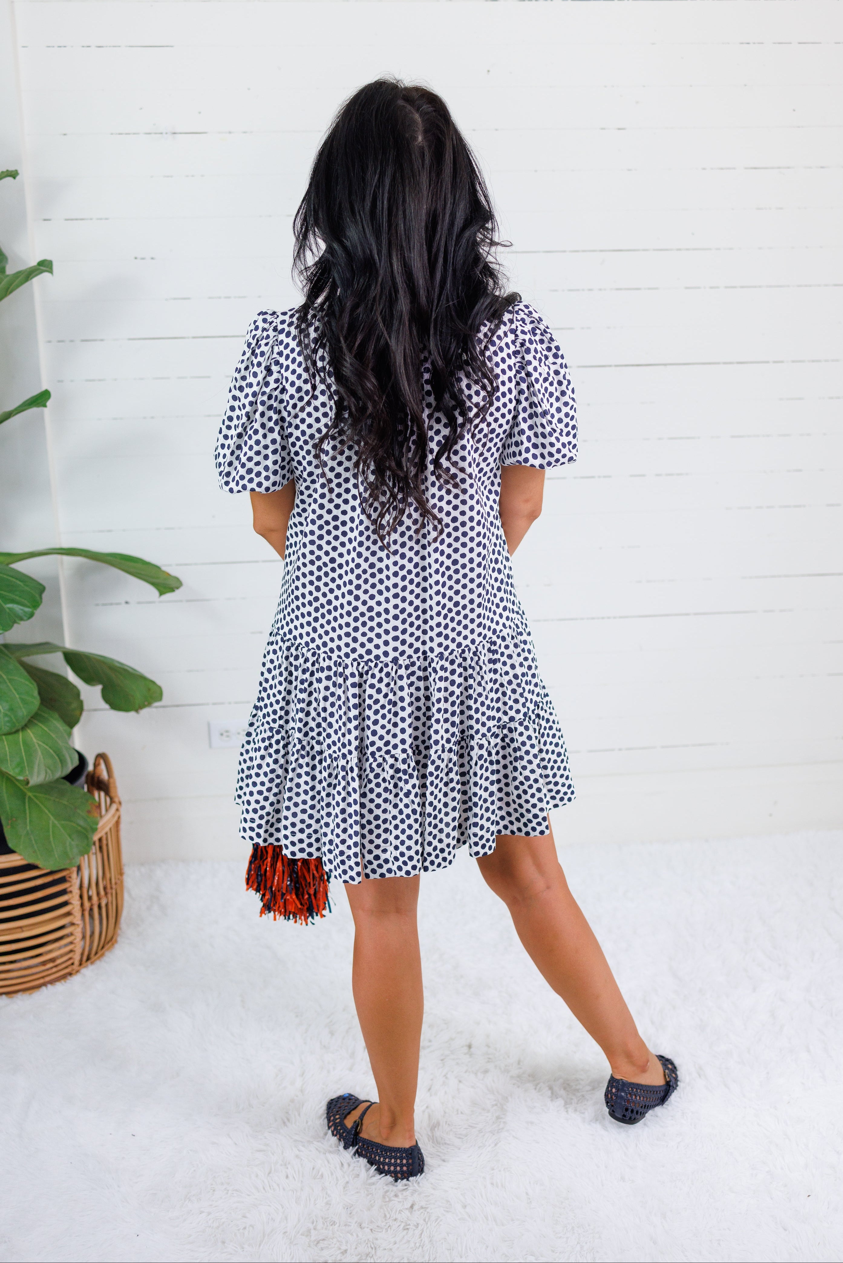 Freeman Navy Polka Dot Mini Dress