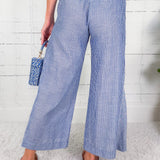 Freeport Blue Linen Blend Striped Wide Leg Pants