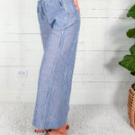 Freeport Blue Linen Blend Striped Wide Leg Pants