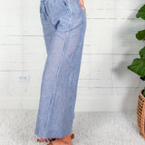 Freeport Blue Linen Blend Striped Wide Leg Pants