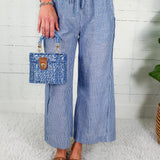 Freeport Blue Linen Blend Striped Wide Leg Pants