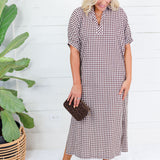 Frontier Cocoa Gingham Caftan Dress Entro