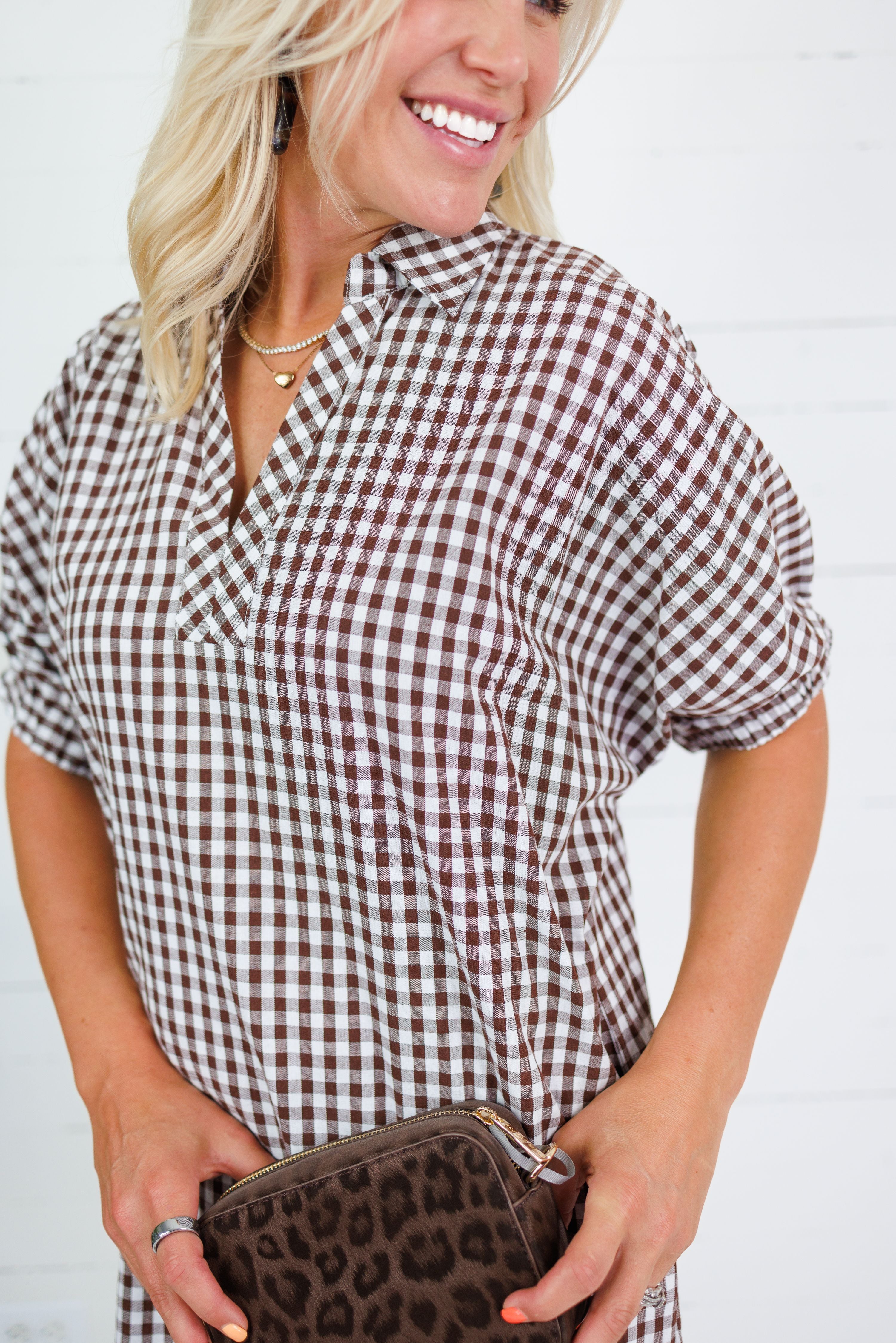 Frontier Cocoa Gingham Caftan Dress Entro