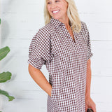 Frontier Cocoa Gingham Caftan Dress Entro