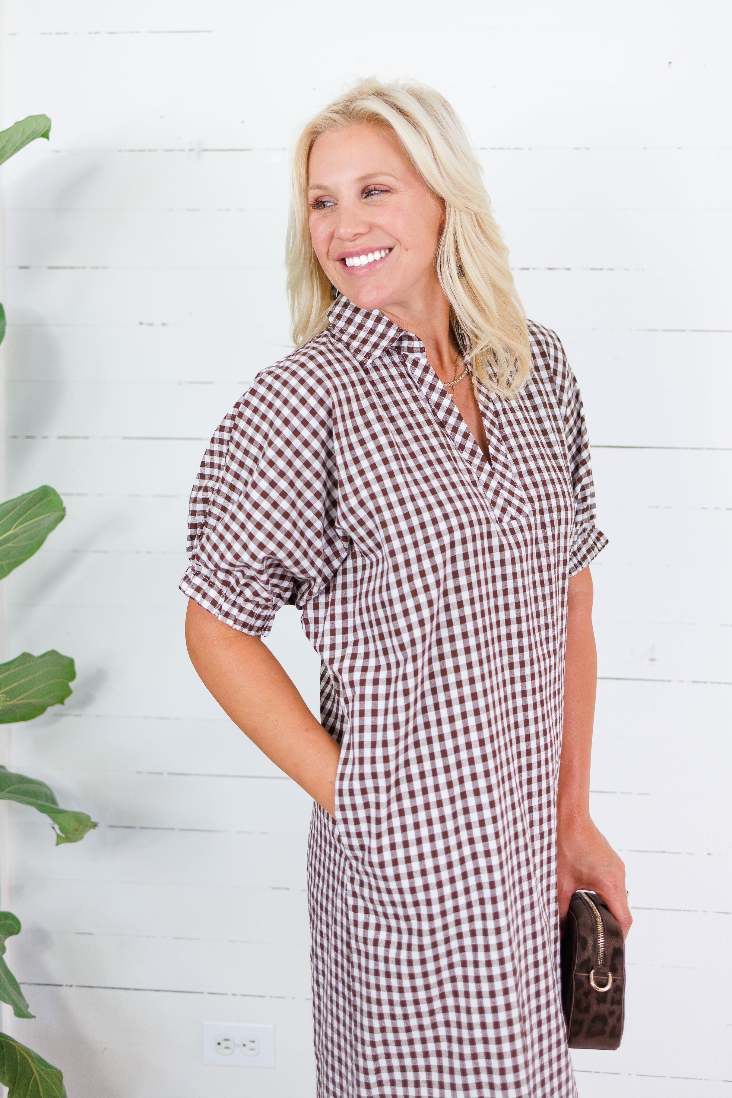Frontier Cocoa Gingham Caftan Dress Entro