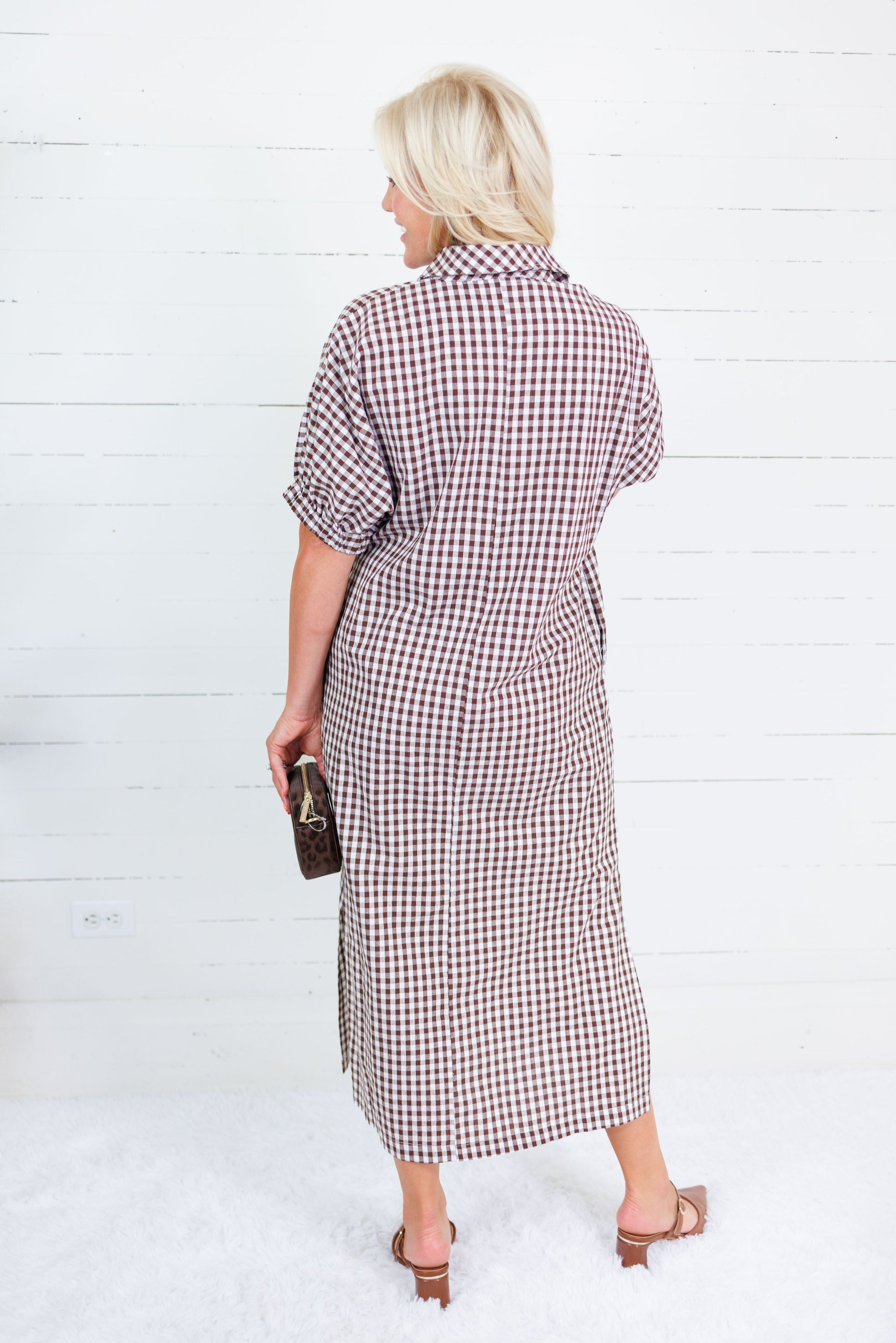 Frontier Cocoa Gingham Caftan Dress Entro