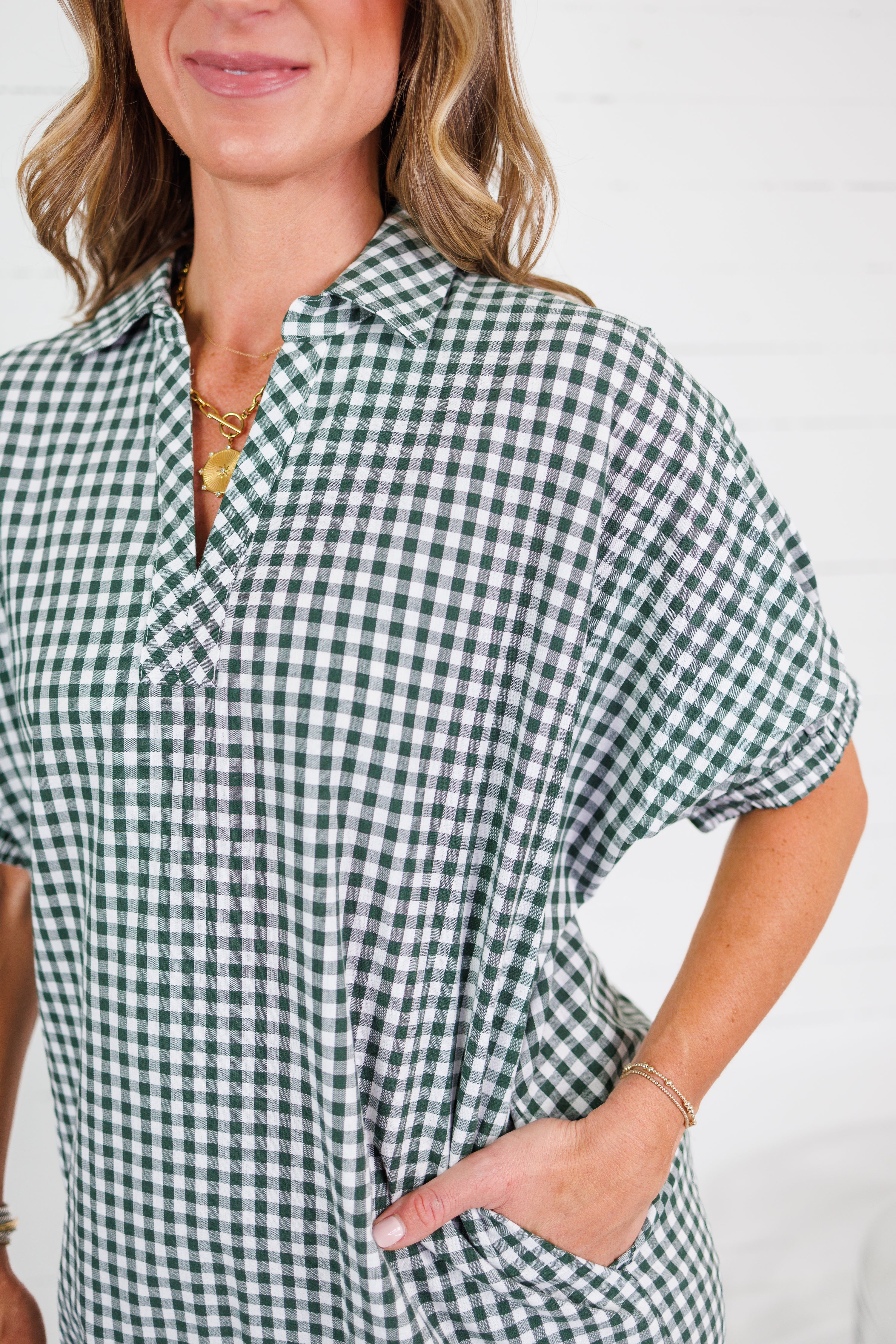 Frontier Pine Gingham Caftan Dress Entro