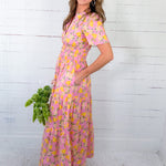 Fuller Pink + Yellow Floral Tiered Maxi Dress