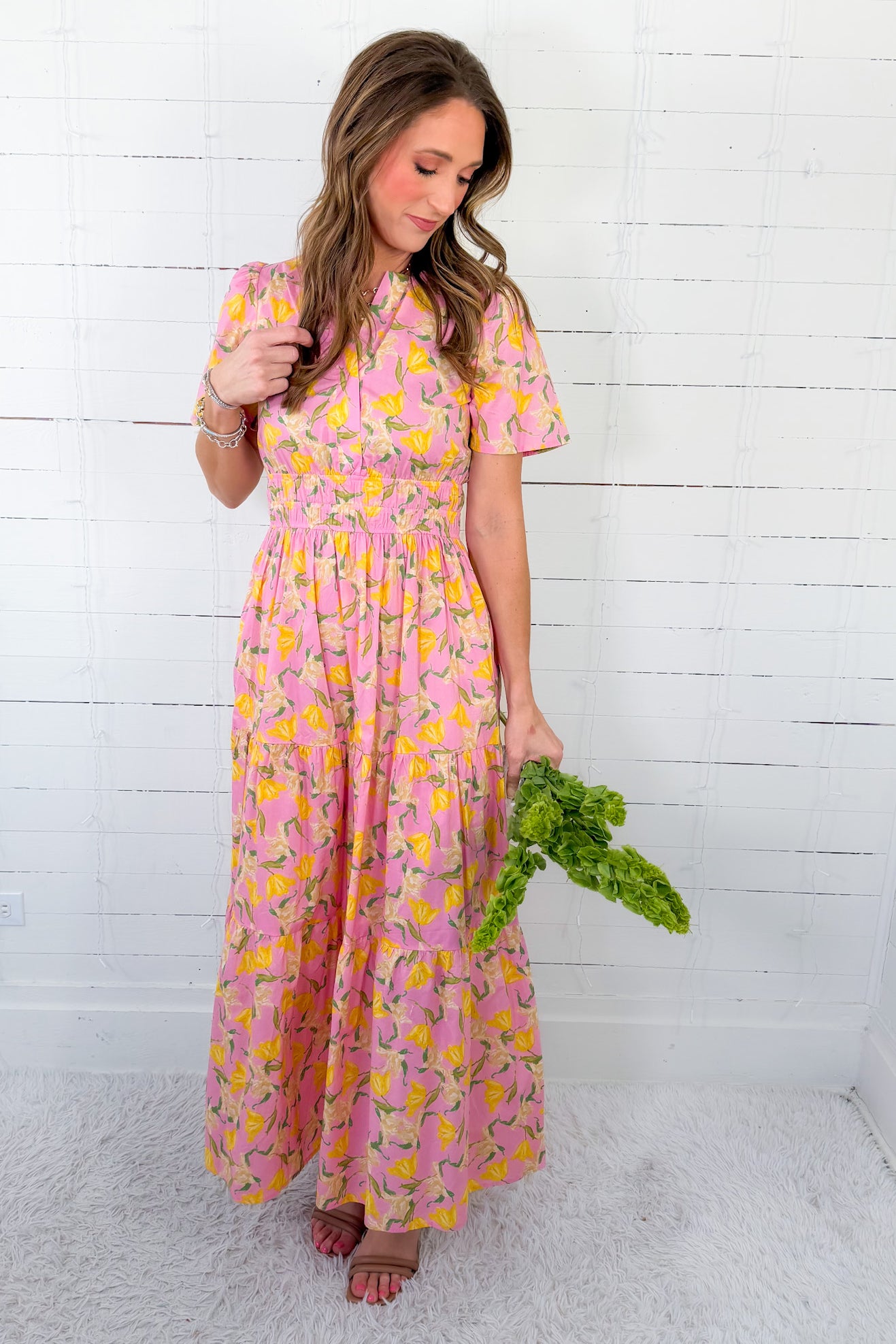 Fuller Pink + Yellow Floral Tiered Maxi Dress