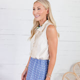 Tori Ecru Pleated Top