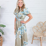 Tobie Olive Floral Eyelet Belted Dress