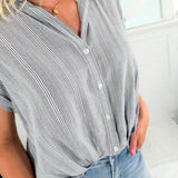 Gaia Grey + White Pleated Top KUT