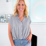 Gaia Grey + White Pleated Top KUT