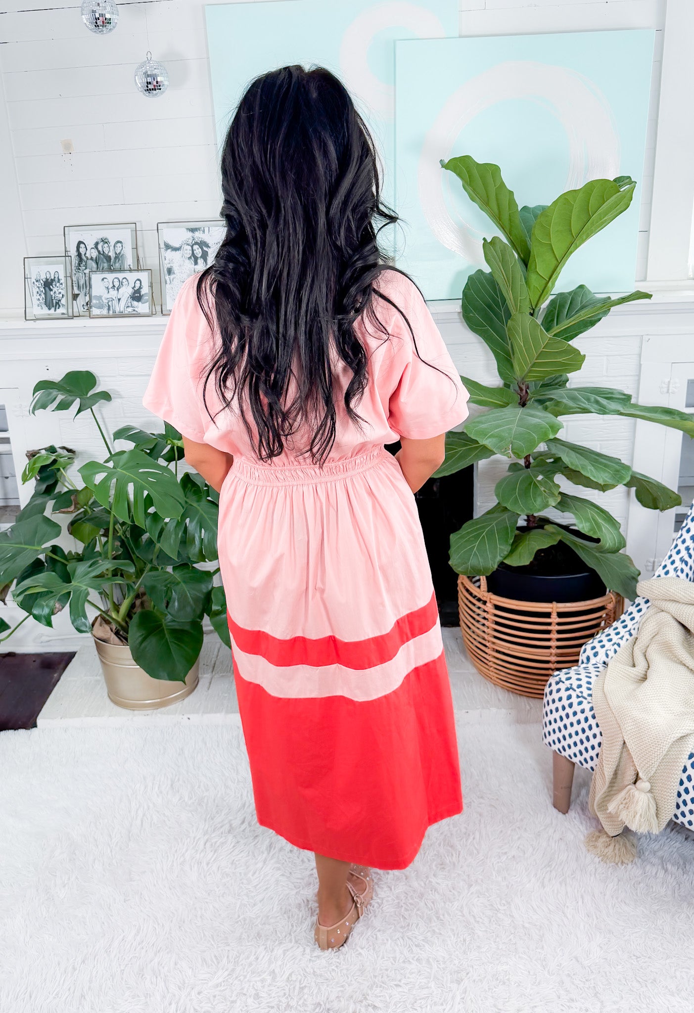 Garfield Peach + Orange Pleated Waist Dress