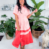 Garfield Peach + Orange Pleated Waist Dress