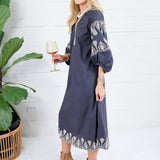 Garner Charcoal Boho Embroidered Midi Dress Pinch
