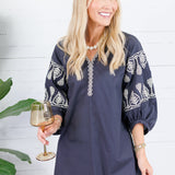 Garner Charcoal Boho Embroidered Midi Dress Pinch