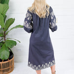 Garner Charcoal Boho Embroidered Midi Dress Pinch