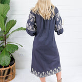 Garner Charcoal Boho Embroidered Midi Dress Pinch