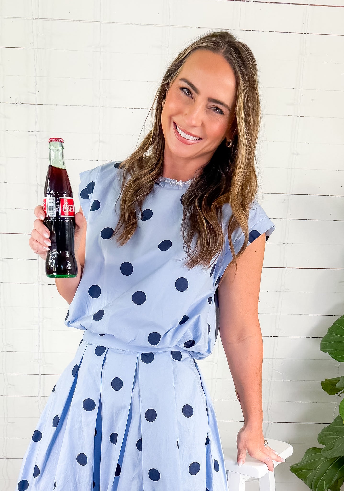 Gentry Blue Polka Dot Bubble Crop Top GLAM