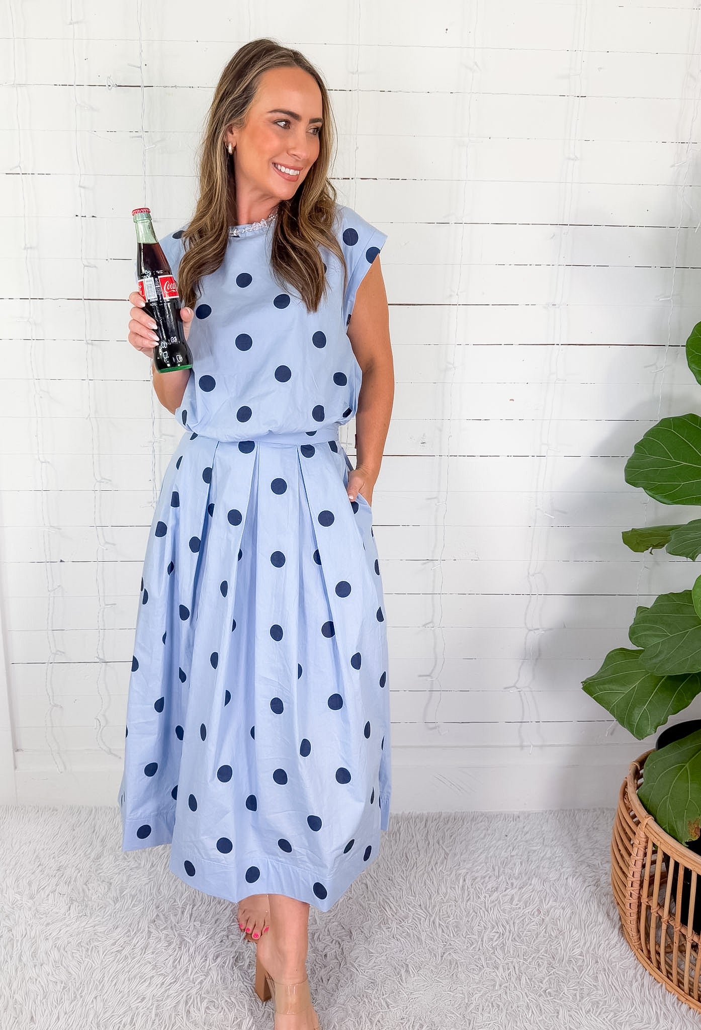 Gentry Blue Polka Dot Bubble Crop Top GLAM