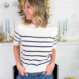 Georgette Ivory + Navy Striped Sweater