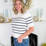 Georgette Ivory + Navy Striped Sweater
