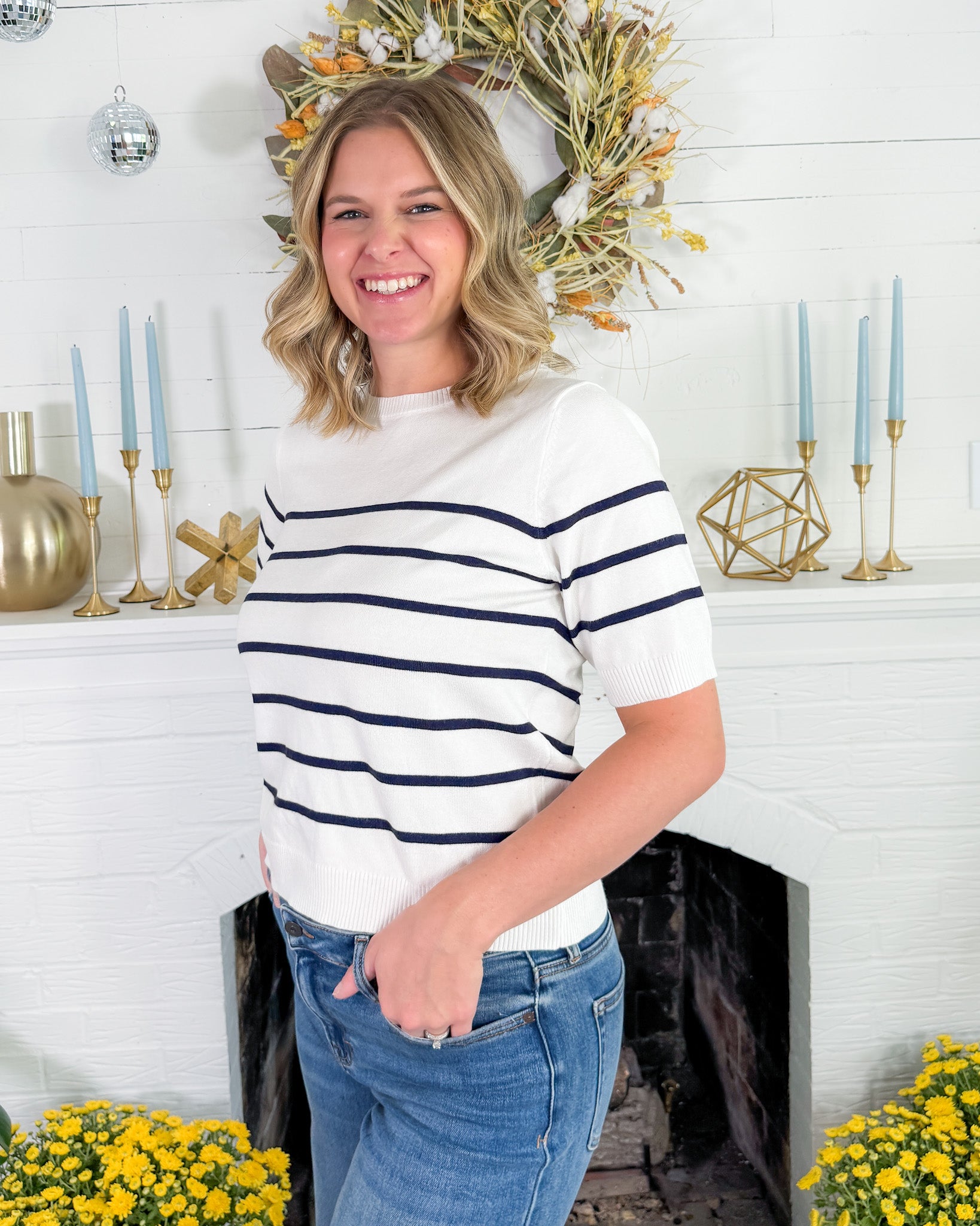 Georgette Ivory + Navy Striped Sweater